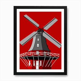 Windmill On A Red Background Art Print