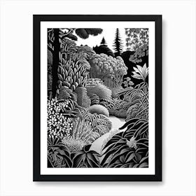 Chicago Botanic Garden, 1, Usa Linocut Black And White Vintage Art Print