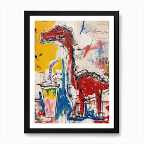 Dinosaur Drinking A Milkshake Wild Brushstroke 1 Art Print