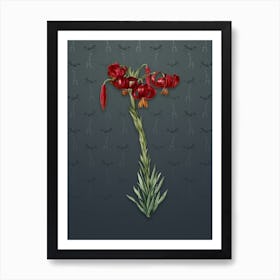 Vintage Lily Botanical on Slate Gray Pattern n.0232 Art Print
