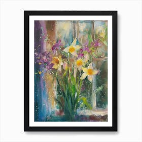 Daffodil Flowers On A Cottage Window 1 Art Print