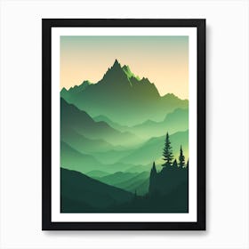 Misty Mountains Vertical Composition In Green Tone 68 Art Print