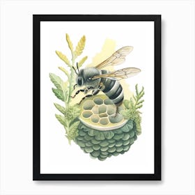 Green Sweat Bee Beehive Watercolour Illustration 3 Art Print