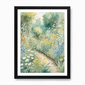 Vintage Flower Garden Watercolor Claude Monet Style Art Print