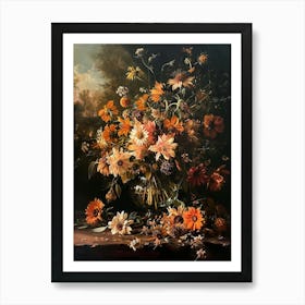 Baroque Floral Still Life Coneflower 1 Art Print