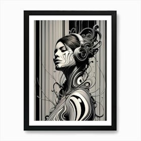 Abstract Woman With Headphones 1 Art Print