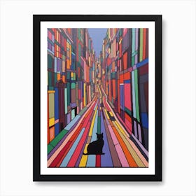 Painting Of Amsterdam With A Cat In The Style Of Minimalism, Pop Art Lines 4 Art Print