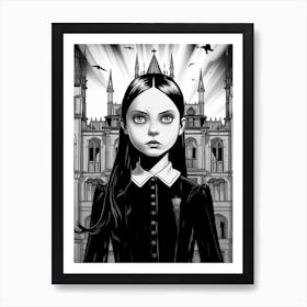 Nevermore Academy With Wednesday Addams Line Art 06 Fan Art Art Print
