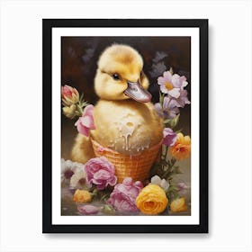 Duck Cracking Out Of Egg Floral 5 Art Print