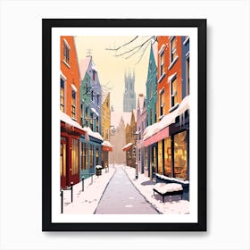 Vintage Winter Travel Illustration Bruges Belgium 2 Art Print