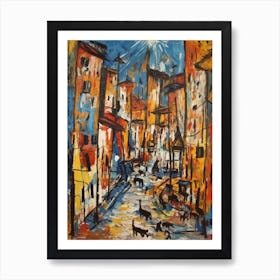 Painting Of A Istanbul With A Cat In The Style Of Abstract Expressionism, Pollock Style 4 Art Print