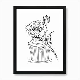 Rose Cupcake Line Drawing 3 Art Print