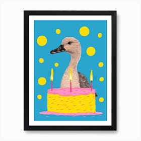 Blue Birthday Cake Duck 1 Art Print