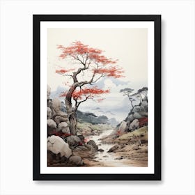 Shikoku Pilgrimage In Shikoku, Japanese Brush Painting, Ukiyo E, Minimal 2 Art Print