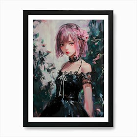 Anime Girl With Pink Hair Art Print