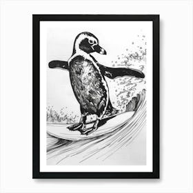 African Penguin Surfing Waves 2 Art Print