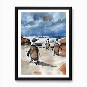 Humboldt Penguin Boulders Beach Simons Town Watercolour Painting 2 Art Print