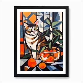 Camellia With A Cat 1 Cubism Picasso Style Art Print