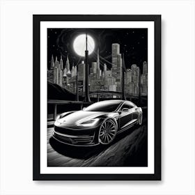 Tesla Model S City Line Drawing 2 Art Print