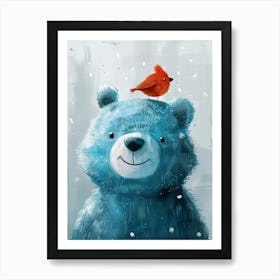 Small Joyful Bear With A Bird On Its Head 18 Art Print