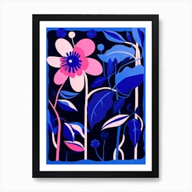 Blue Flower Illustration Fuchsia 3 Art Print