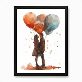 Couple Holding Balloons Art Print