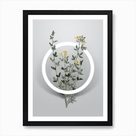 Vintage Yellow Jasmine Flowers Minimalist Floral Geometric Circle on Soft Gray n.0032 Art Print
