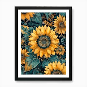 Sunflowers Wallpaper Inspired By William Morris Art Print