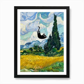 Cats In Famous Gardens Van Gogh Wheat Field With Cypresses Art Print