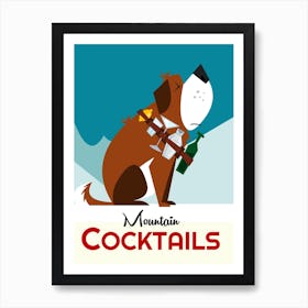Mountain Cocktails Poster Blue & Brown Art Print