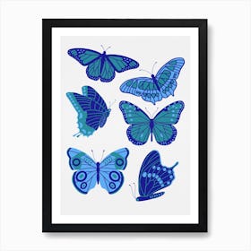 Texas Butterflies   Blue And Teal Art Print