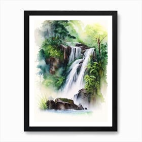 Cunca Wulang Waterfall, Indonesia Water Colour  Art Print