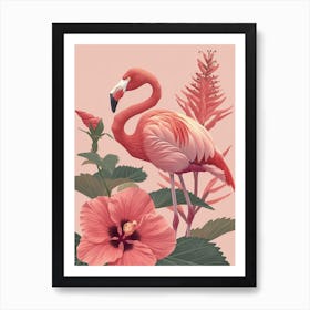 Chilean Flamingo Hibiscus Minimalist Illustration 3 Art Print