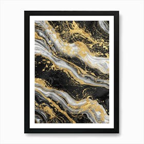 Abstract Gold And Black Marble Art Print