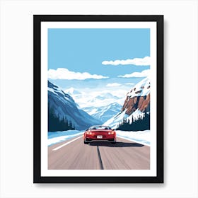 A Nissan Gt R Car In Icefields Parkway Flat Illustration 4 Art Print