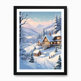 Winter Village Landscape Art Print