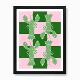 Lobster Tile Green On Pink Art Print