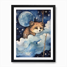 Baby Raccoon 2 Sleeping In The Clouds Art Print