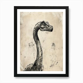 Corythosaurus Dinosaur Black Ink & Sepia Illustration 1 Art Print