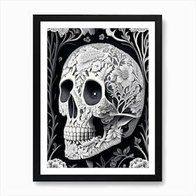 Skull With Floral 1 Patterns Pastel Linocut Art Print