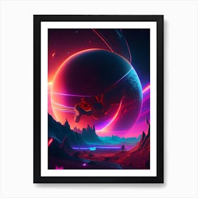 Sagittarius Planet Neon Nights Space Art Print