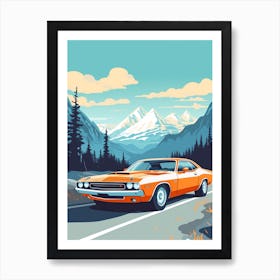 A Dodge Challenger Car In Icefields Parkway Flat Illustration 3 Art Print