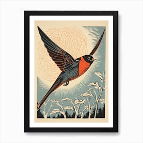 Vintage Bird Linocut Swallow 2 Art Print