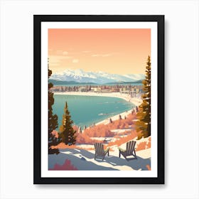 Vintage Winter Travel Illustration Lake Tahoe Usa 1 Art Print