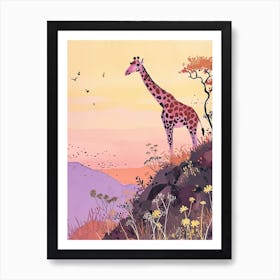 Lilac Giraffe Watercolour Style Illustration 6 Art Print