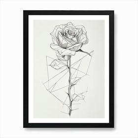 English Rose Geometric Line Drawing 4 Art Print