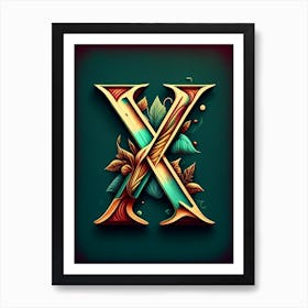 X  Letter, Alphabet Retro Drawing 4 Art Print