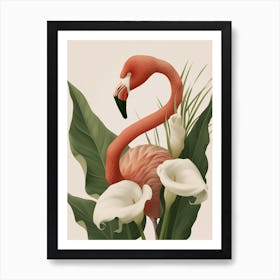 Jamess Flamingo And Calla Lily Minimalist Illustration 4 Art Print