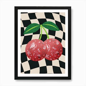 Disco Cherries on Checkered Background Art Print