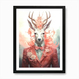 Deer With Roses 1 Art Print